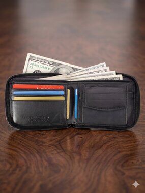 Men Lambskin Leather Bifold Wallet, Black